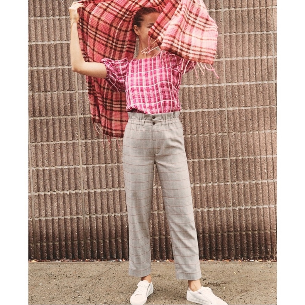 MADEWELL Paperbag Tapered Pants in Glen Plaid Size 10